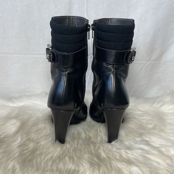Stuart Weitzman Buckeroo Black Leather Buckle Trim High Heeled Boots Sz 9.5 - Picture 4 of 8